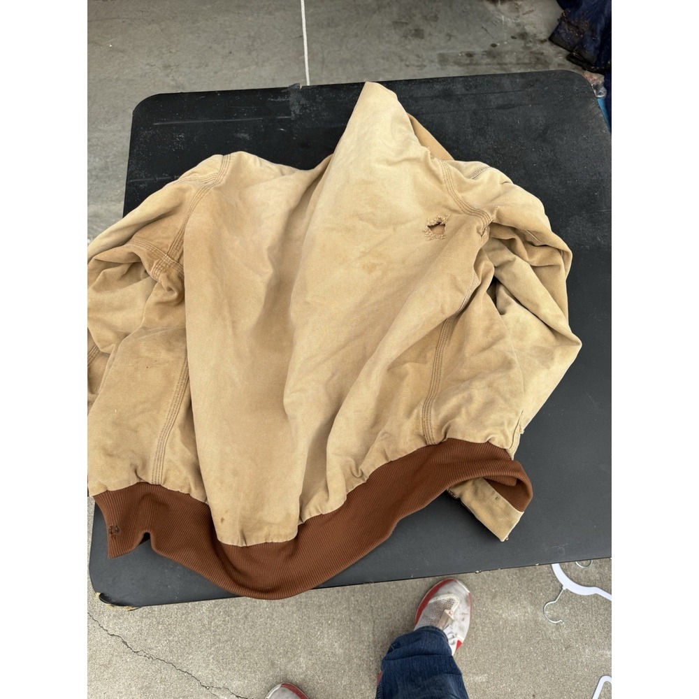 Vintage Carhartt Duck Canvas Hooded Work Jacket Distressed Brown XL Tall - Picture 8 of 10